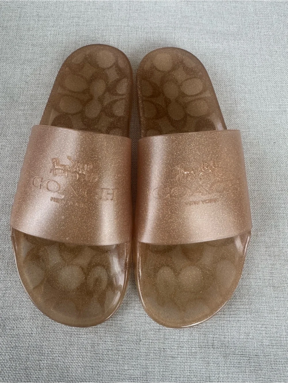 Coach Women’s Metallic Bronze Glitter Jelly Slide Sandals Sz 10